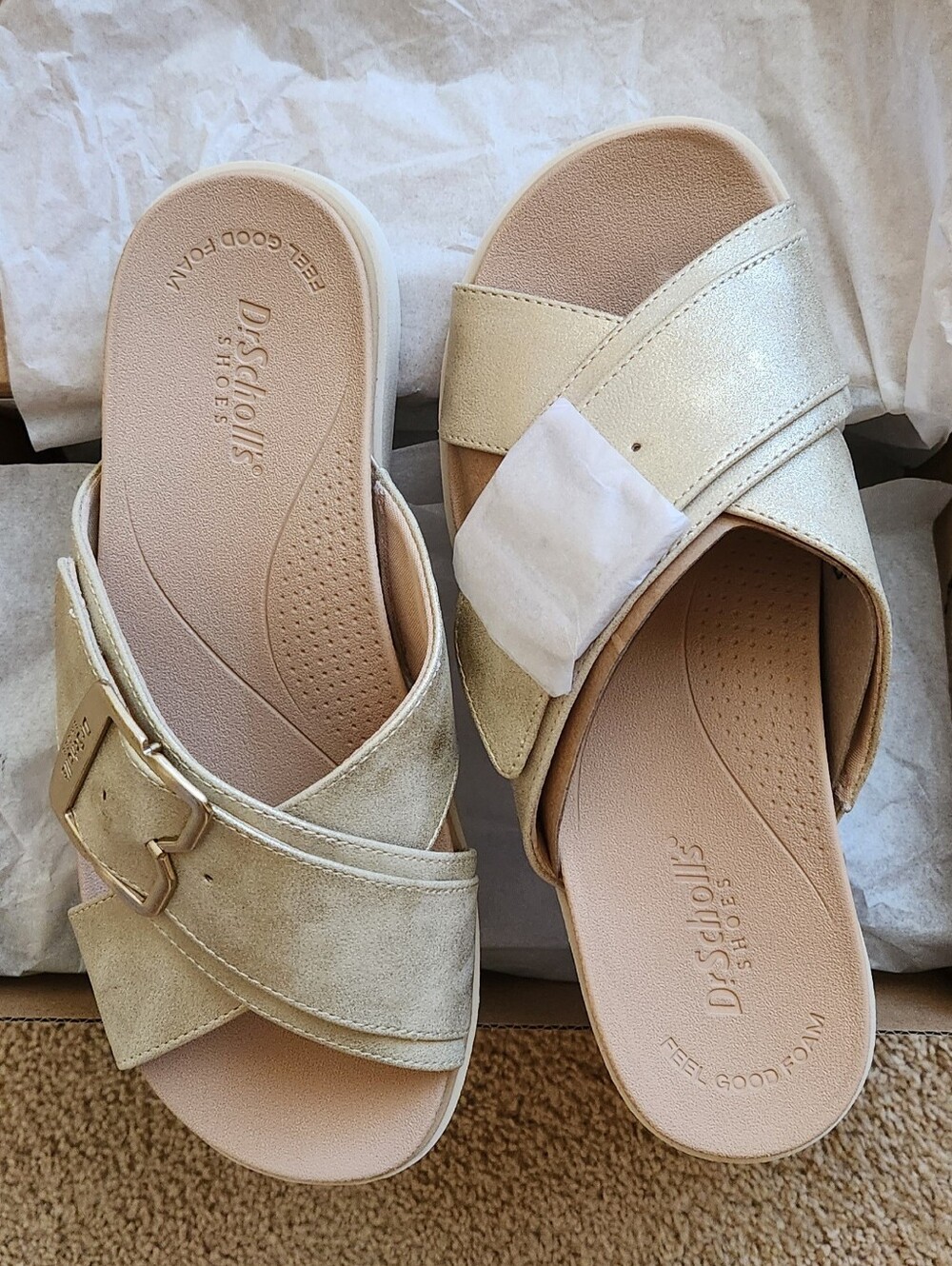 Dr. Scholl's Metallic Gold Cross-Strap Slide Sandals